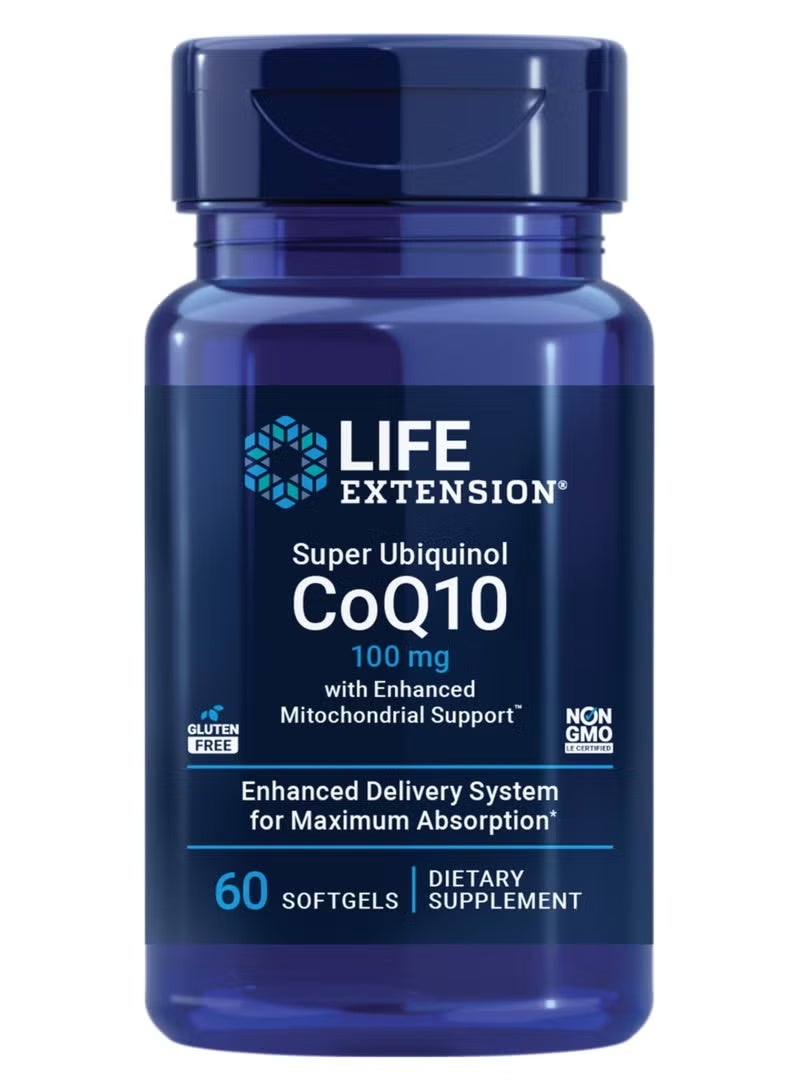 Life Extension Super Ubiquinol CoQ10 100 mg Softgels: Patented Kaneka™ Ubiquinol with PrimaVie® Shilajit Complex, 8x Enhanced Absorption, Powerful Cardiovascular & Cellular Energy Support, Featuring Mitochondrial Enhancement Technology, 60-Count - Image 1